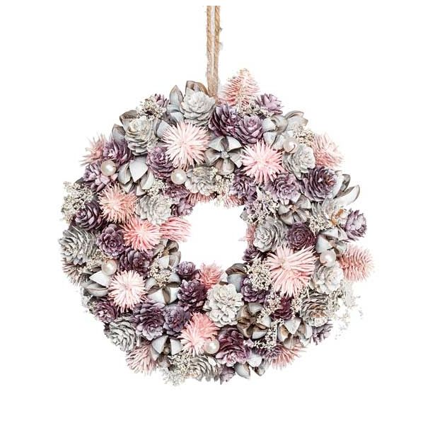 VRATNA DEKORACIJA GLOSSTYLE VRATNI VENEC ROZA NARAVNI 23X23X6.5 CM