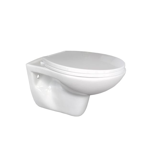 WC ŠKOLJKA, VISEČA INTER CERAMIC BREZ ROBOV Z WC DESKO S POČASNIM ZAPIRANJEM BELA