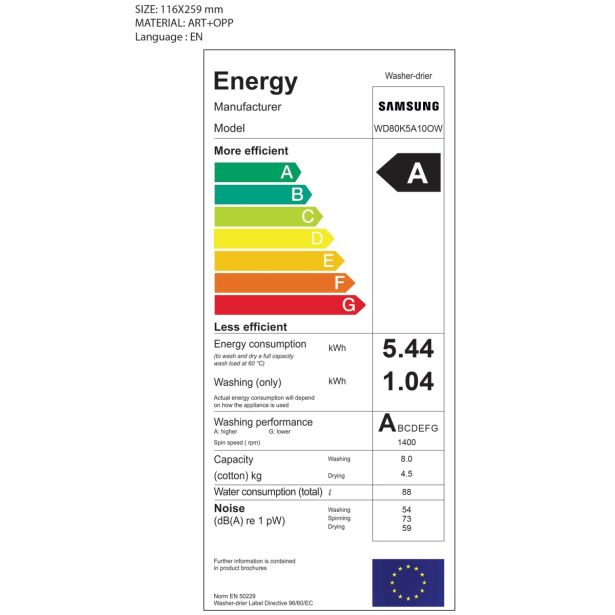 PRALNO-SUŠILNI STROJ SAMSUNG WD80K5A10OW/LE