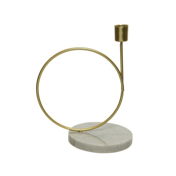 SVEČNIK Z MARMORNIM PODST., ZLAT KOVINSKI,17X12X22 CM