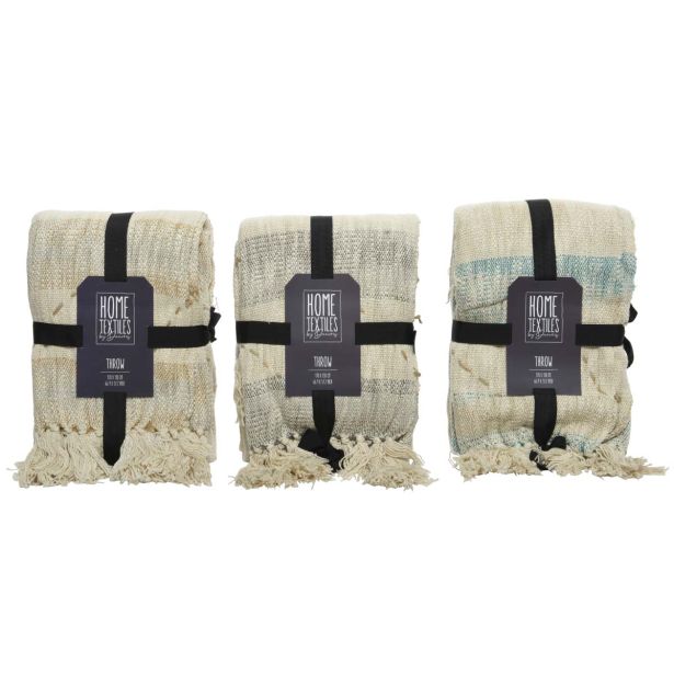 DEKORATIVNA ODEJA DECORIS Z RESICAMI, 130X170 CM MODRA/PEŠČENA/SIVA, SORT