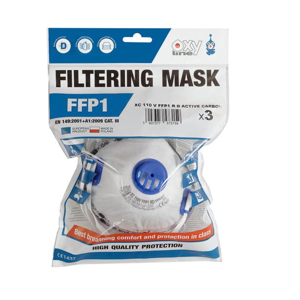ZAŠČITNA RESPIRATOR MASKA OXYLINE XC 110 V FFP1 Z VENTILOM IN AKTIVNIM OGLJEM 3 KOS