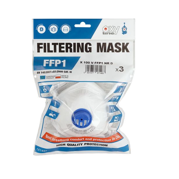 ZAŠČITNA RESPIRATOR MASKA OXYLINE XC 210 V FFP2 Z VENTILOM IN AKTIVNIM OGLEJM 3/1