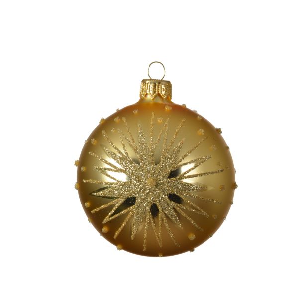 STEKLENA BUNKA ZLATA S SNEŽINKO, FI 80 MM