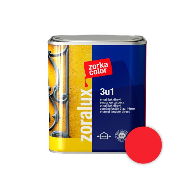 ANTIKOROZIVNI PREMAZ ZORKA DEKOR ZORALUX 3V1 EMAJL LAK DIREKT RDEČA 0.75 L 3020