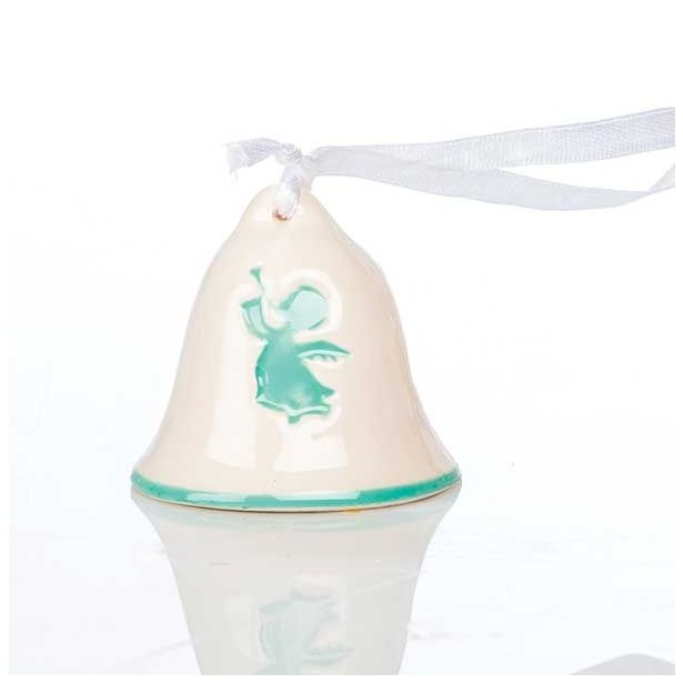 OKRASEK ZA JELKO GLOSSTYLE ZVONEC KERAMIČNI 5 CM BEŽ Z ZELENIM DEKORJEM