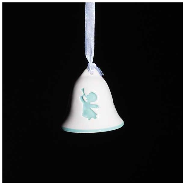 OKRASEK ZA JELKO GLOSSTYLE ZVONEC KERAMIČNI 5 CM BEŽ Z ZELENIM DEKORJEM