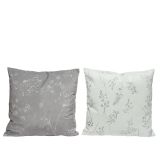 OKRASNI VZGLAVNIK DECORIS 45X45 CM, ŽAMETNA BELO SIVA, Z VEJICAMI