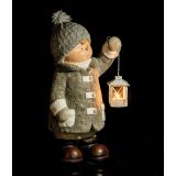 PRAZNIČNA FIGURA GLOSSTYLE DEČEK Z LANTERNO 47 CM ZA ČAJNO SVEČKO SIVI