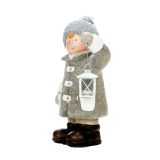 PRAZNIČNA FIGURA GLOSSTYLE DEČEK Z LANTERNO 47 CM ZA ČAJNO SVEČKO SIVI