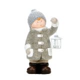 PRAZNIČNA FIGURA GLOSSTYLE DEČEK Z LANTERNO 47 CM ZA ČAJNO SVEČKO SIVI