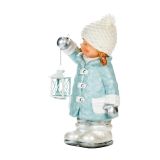 PRAZNIČNA FIGURA GLOSSTYLE DEKLICA Z LANTERNO 47 CM ZA ČAJNO SVEČKO MODRA