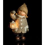 PRAZNIČNA FIGURA GLOSSTYLE DEKLICA Z LANTERNO 47 CM ZA ČAJNO SVEČKO RJAVA