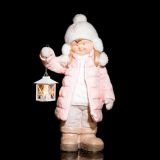 PRAZNIČNA FIGURA GLOSSTYLE DEKLICA Z LANTERNO 54 CM ZA ČAJNO SVEČKO ROZA