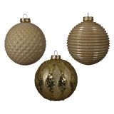 STEKLENA BUNKA V ZLATI BARVI Z RAZLIČNIMI DEKORJI, PREMER 100 MM