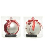 STEKLENA BUNKA V BELI/RDEČI BARVI S PENTLJO IN FLOMASTROM, PREMER 100 MM