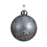 STEKLENA BUNKA V MODRI BARVI Z ZVEZDICAMI, PREMER 80 MM