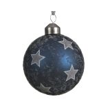 STEKLENA BUNKA V MODRI BARVI Z ZVEZDICAMI, PREMER 80 MM