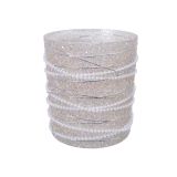 SVEČNIK FI 9 CM, V 10 CM KOZARČEK Z DEKORJEM BEL