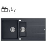 GRANITAL POMIVALNO KORITO QUADRON EVAN 156 ČRN DIAMANT