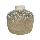 VAZA DECORIS KAMNITA, RJAVA, RELIEFNA FI 22 CM, VIŠINA 22 CM