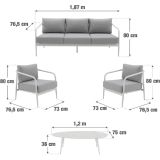 KOVINSKA VRTNA GARNITURA NATERIAL SET ORNA + MIZA, BELA ALU
