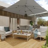 KAVČNA GARNITURA SIGMA 4P JEKLO KD BELA STRUKTURA STEKLENA MIZNA PLOŠČA