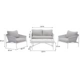 KAVČNA GARNITURA SIGMA 4P JEKLO KD BELA STRUKTURA STEKLENA MIZNA PLOŠČA