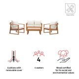 KAVČNA GARNITURA SOLARIS COMPACT 4P FSC AKACIJA BEŽ MEDEN LES