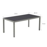 KOVINSKA MIZA NATERIAL DRIOS UMETNI RATAN ALU STEKLO, 172X90 TEMNO SIVA