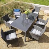 KOVINSKA MIZA NATERIAL DRIOS UMETNI RATAN ALU STEKLO, 172X90 TEMNO SIVA