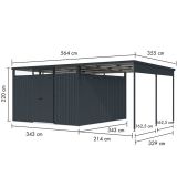 KOVINSKA VRTNA HIŠKA KARIBU OSTEN 3.5 ANTRACIT 330X330X215