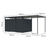 KOVINSKA VRTNA HIŠKA KARIBU OSTEN 3 ANTRACIT 330X220X215