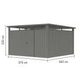 KOVINSKA VRTNA HIŠKA KARIBU OSTEN 4 SIV ALUMINIJ 370X330X215