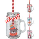 KOZAREC ZA DRUGE PIJAČE EH 450 ML Z POKROVOM IN S SLAMICO BOŽIČNI MOTIV