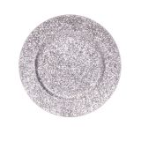 DEKORACIJA GLOSSTYLE KROŽNIK SREBRNI FI 33 CM UMETNA MASA Z BLEŠČICAMI