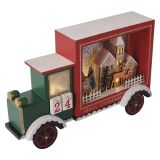 LED ADVENTNI KOLEDAR, LESEN AVTO, 20X30,5 CM, 2X AA, NOTRANJI, TOPLA BELA, ČASOVNIK