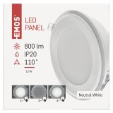 LED PANEL EMOS 13W NW BELI, OKROGLI, 2V1, VGRADNI