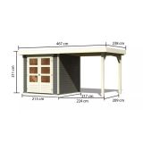 LESENA VRTNA HIŠKA KARIBU ASKOLA 2+PODALJŠEK STREHE ŠIRINE 2.40 M, SIVA