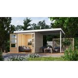 LESENA VRTNA HIŠKA KARIBU JUPITER D+ PODALJŠEK STREHE 2.35M, BELI OKVIR