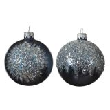 STEKLENA BUNKA MODRA S SREBRNIM DEKORJEM FI 80 MM