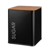 NAMENSKA DOZA GALICIJA SUGAR 11.5X11.5X14CM ČRNA METALNA Z BAMBUS POKROVOM