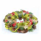 NAMIZNA DEKORACIJA GLOSSTYLE ADVENTNI VENEC 4 KOZARCI 34X34X8 CM RDEČI/ZELENI