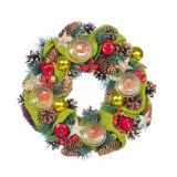 NAMIZNA DEKORACIJA GLOSSTYLE ADVENTNI VENEC 4 KOZARCI 34X34X8 CM RDEČI/ZELENI