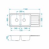 NERJAVNO POMIVALNO KORITO ALVEUS LINE MAXIM 100, SATIN 1160X500 MM