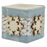 NOVOLETNI SVEČNIK R+W KVADRATNI MODRI 6X6 CM S SNEŽINKO