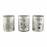 NOVOLETNI SVEČNIK R+W STEKLENI-KOVINSKI 9X12 CM ZA ČAJNO SREBRNI