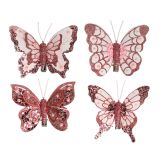 OKRASEK ZA JELKO DECORIS METULJČKI RDEČO ROZA SORTIRANO