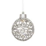 OKRASEK ZA JELKO GLOSSTYLE KROGLA SREBRNA Z LEDLUČKO FI 7.5 CM