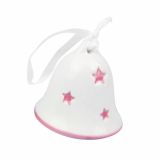 OKRASEK ZA JELKO GLOSSTYLE ZVONEC KERAMIČNI 5 CM BEŽ Z ROZA DEKORJEM